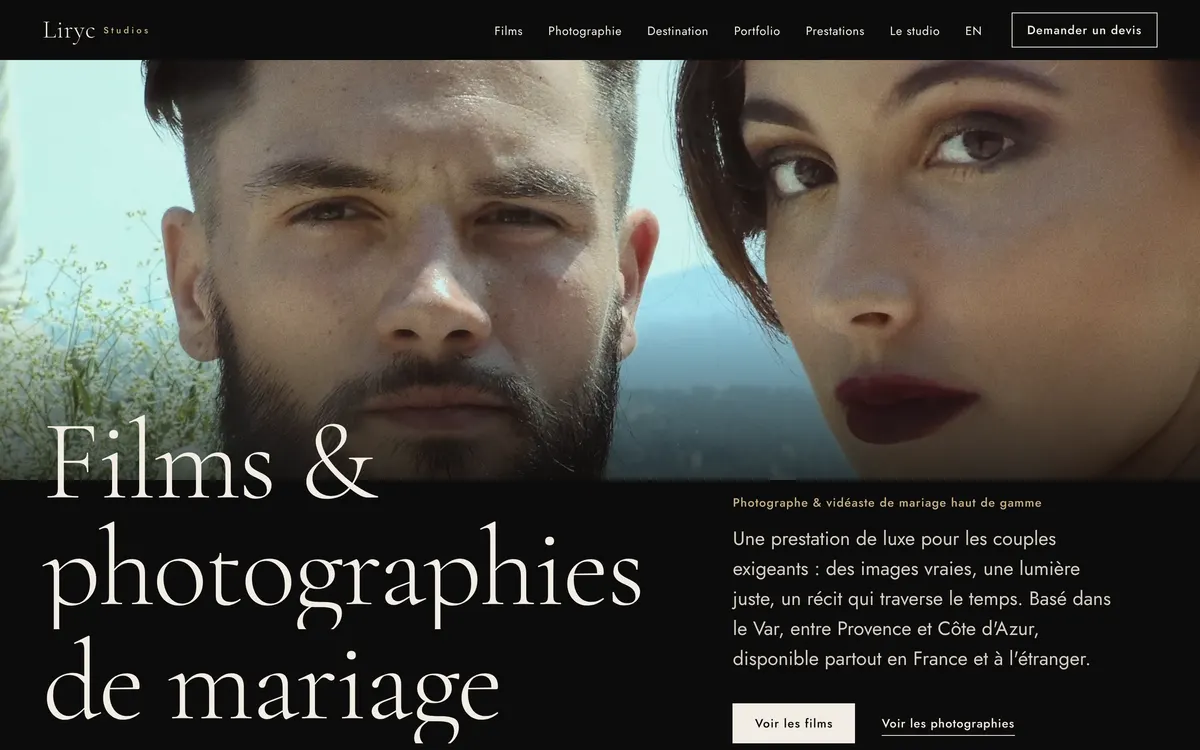 Page d'accueil du site liryc-studios.com affichée sur un écran d'ordinateur